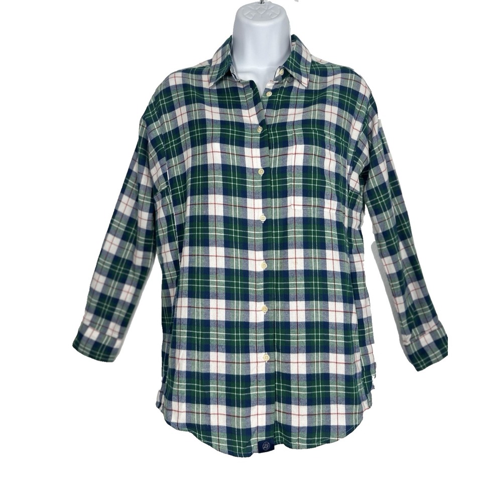 NWT!  Lauren James Green Navy Plaid Sz: Small Boyfriend Flannel Preppy